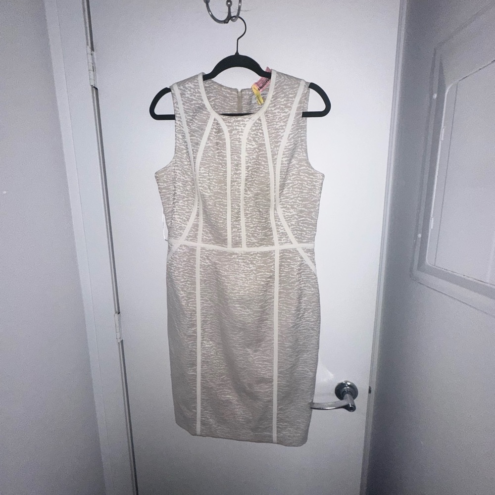 Calvin Klein Beige Sheath Dress with White Piping